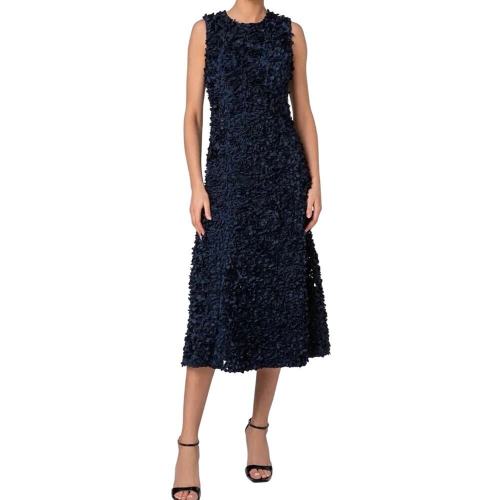 AKRIS PUNTO Mix Media Midi Dress 3D Lasercut Floral Detail Size 12 MSRP $1,690